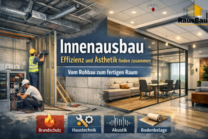 Innenausbau im Gewerbebau: Vom Rohbau mit Haustechnik bis zum Fertigen modernen Büroraum – Effizienz und Ästhetik im Ausbau.